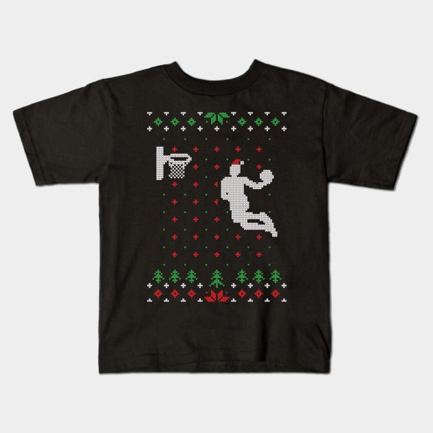 Basketball Ugly Christmas Sweater Gift Kids T-Shirt by BadDesignCo